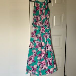 R&K Blue and Green Halter Maxi Sundress